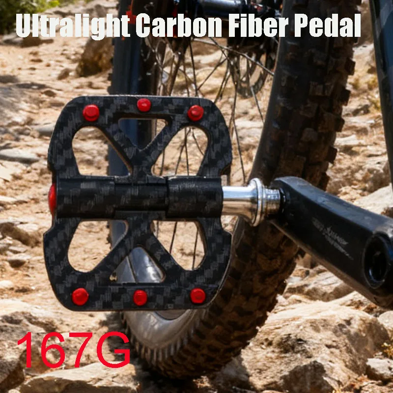 

Bicycle Carbon Fiber Pedal Ultralight 167g MTB Titanium Shaft 3 Bearings Titanium Non-Slip Quick Release 14mm Universal Thread