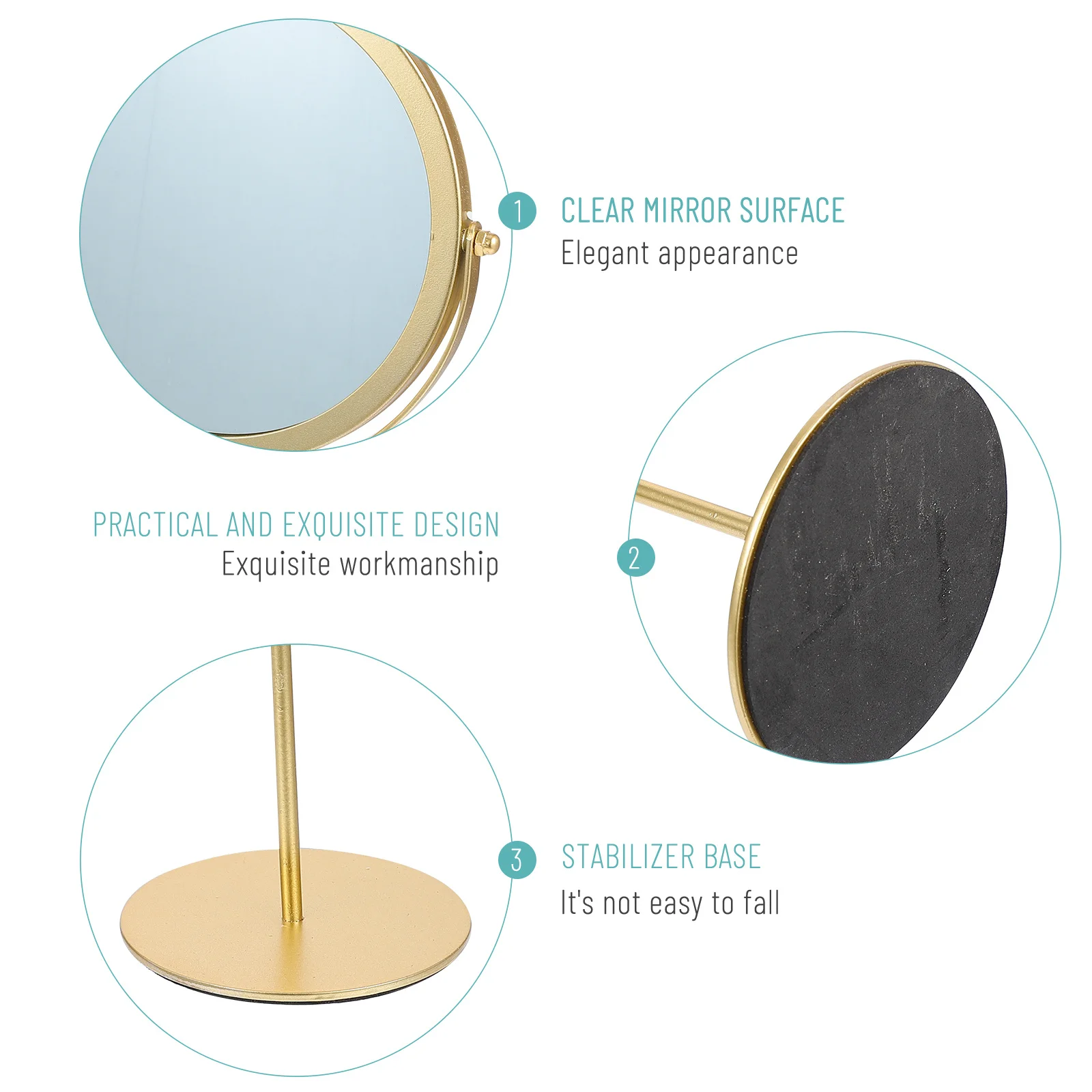 Hoogwaardige retro make-upspiegel, roterend ontwerp, helder, geen vervorming voor dames, kaptafel, roterende spiegel