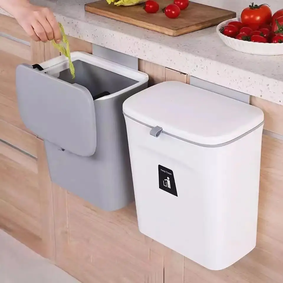 9L Trash Can For Kitchen Wall Mounted With Lid Bucket Garbage Recycle Rubbish Bin For Kitchen Dustbin Bathroom Waste Bin Kitchen