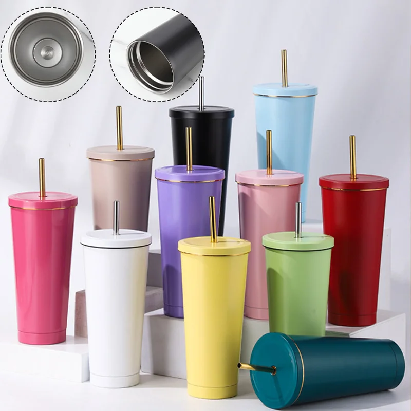 Stainless Steel Coffee Cup with Lid Straw Reusable,Insulated Tumbler Large Capacity 700ML for Stanley Cup Iced Americano,Gifts