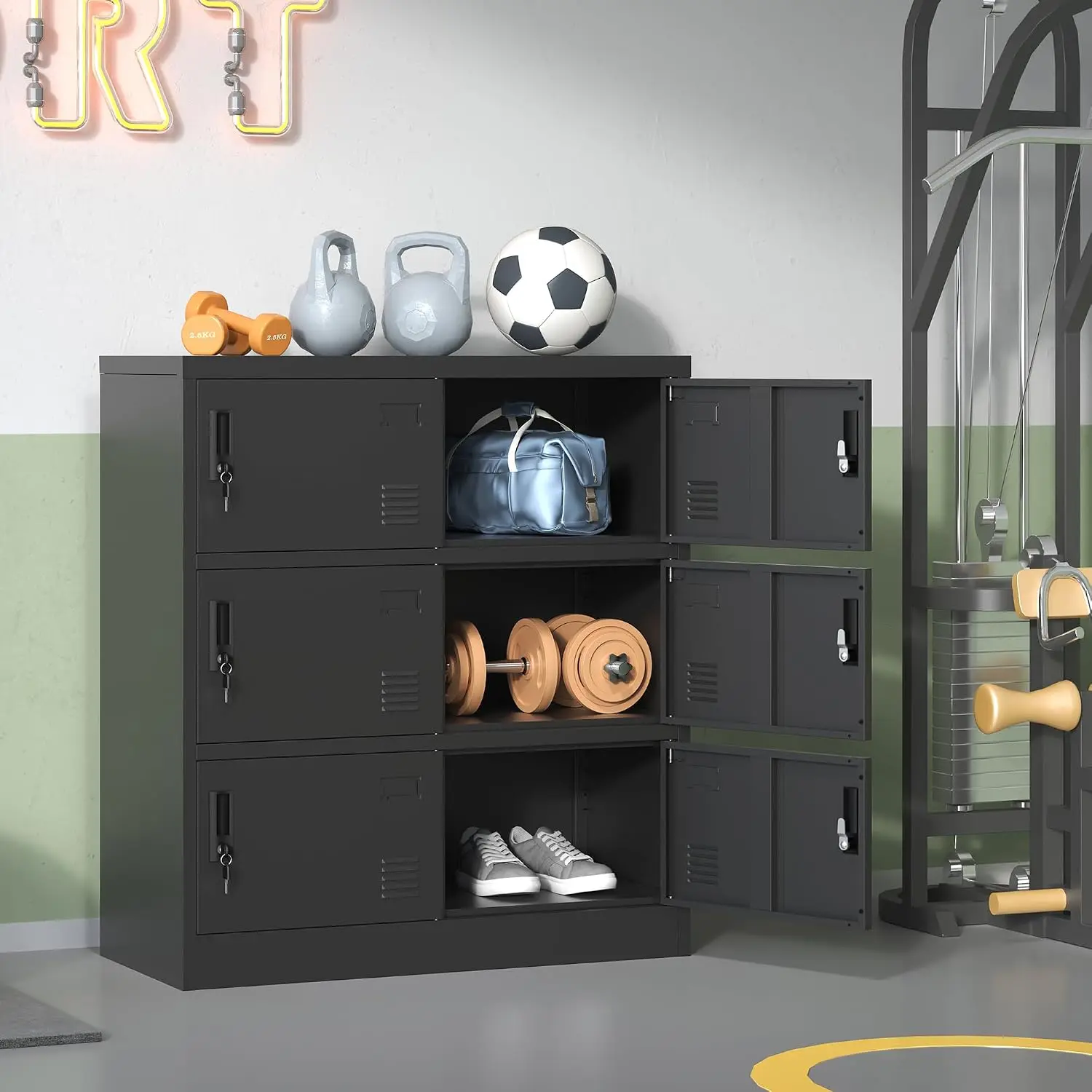 Metal Lockers For Employees Office Storage Locker With Doors Steel Staff Locker Storage Cabinet For Gym Home School Garage Organization Black view 2