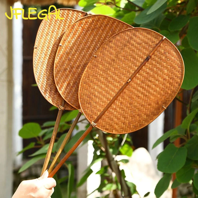 

Handmade Bamboo Woven Fan for Summer Cooling Bamboo Pu Fans Old-fashioned Woven Fan Chinese Retro Waist Fans Hand Cranked Fan
