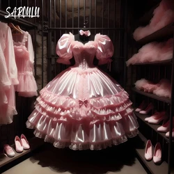 Pink Sweetheart Neck Quinceanera Dress Fairy Corset Ball Gown 15 16 Birthday Lace Bow Customized Fashion Cute Tiered Prom Dress