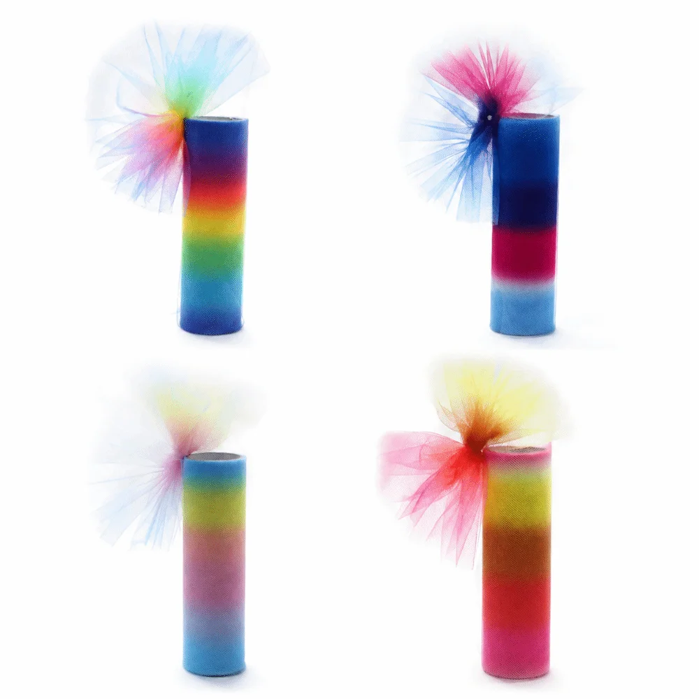 

15cmX10Y Gradient Rainbow Tulle Roll Shimmer Flash Color Shift Iridescent Fabric Soft Mesh Roll Holographic Glitter Tulle