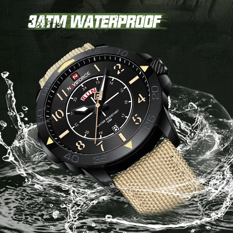 NAVIFORCE Trend Man Creative Quartz Day and Date Display Watches Men Nylon Band 3ATM Waterproof Business Wristwatch Reloj Hombre