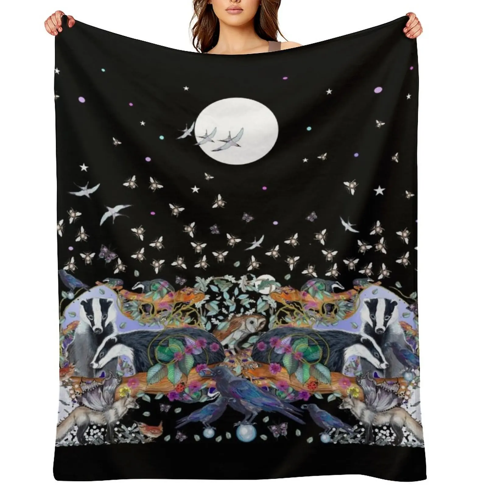 

Nocturne Animals Throw Blanket Multi-Purpose Furrys Shaggy Decoratives Blankets