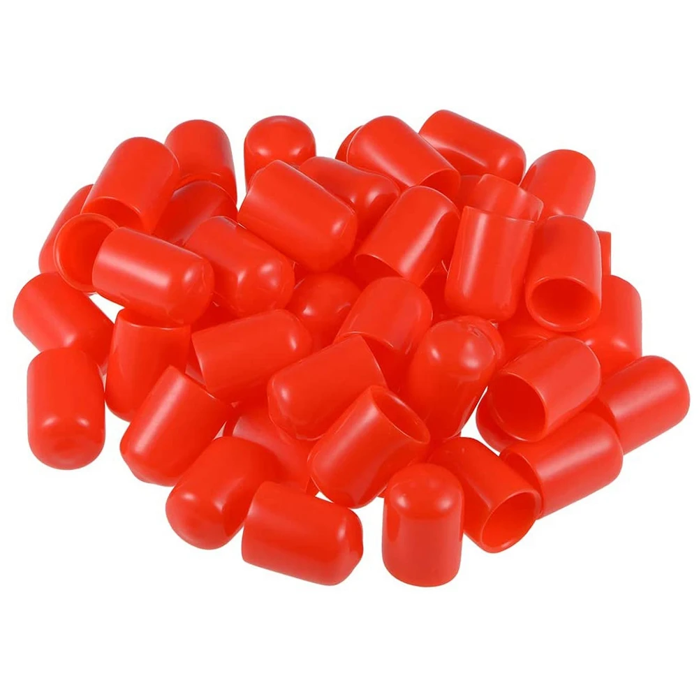 100Pcs Rubber End Caps 12Mm ID PVC Round Tube Bolt Cap Cover Screw Thread Protectors Red