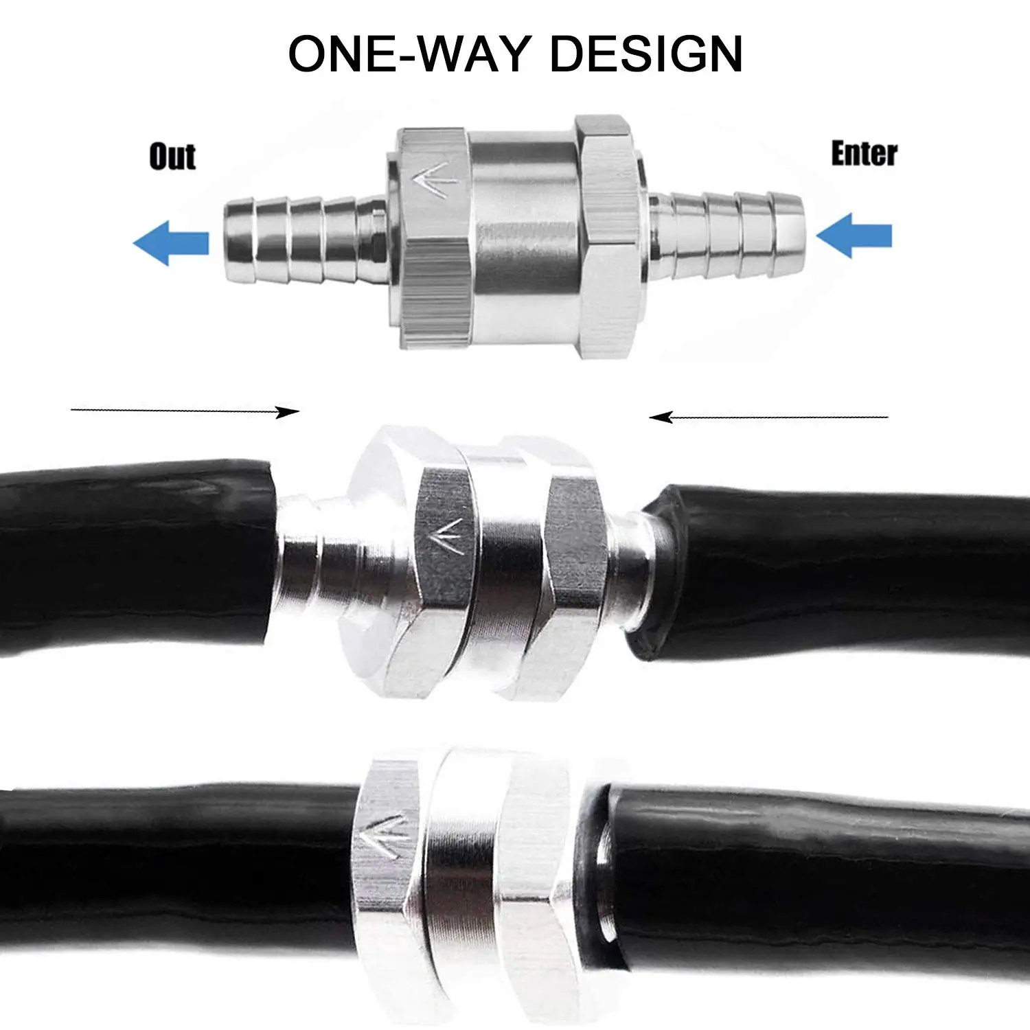 3/8 Inci 10Mm Non-return Satu Arah Aluminium Logam Campuran Perak Garis Bahan Bakar Katup Udara Minyak Bensin Air Diesel untuk Sepeda Motor