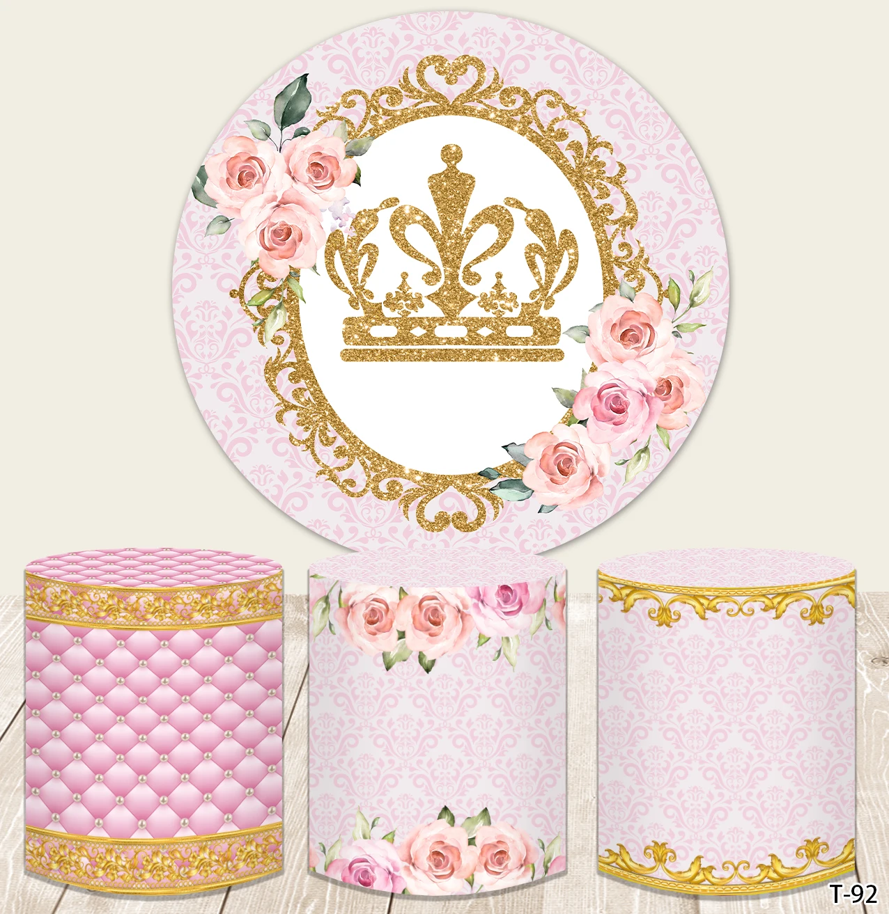 الوردي الزهور الأميرة خلفية مستديرة تاج الفتيات عيد ميلاد حفل زفاف استحمام الطفل دائرة خلفية مرنة غطاء الطاولة المستديرة