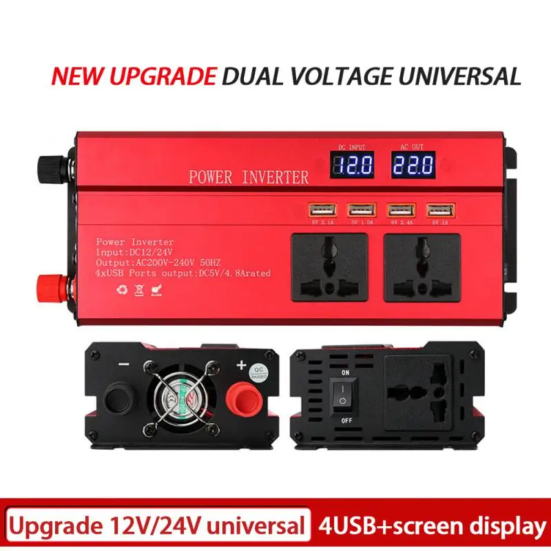 

6000W DC12V/24V To 220V Sine Wave Voltage Converter Adapter Car Power Inverter Solar Inverter Universal Socket Auto Acc