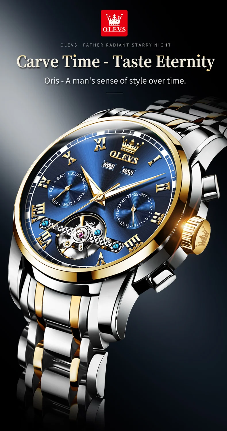 Forsining Orologio Uomo Automatico Di Lusso Con Fasi Lunari, Cassa In Lega 42mm, Cinturino In Acciaio, Modello FSG8187