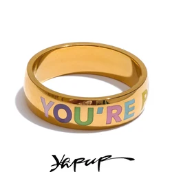 Yhpup 6789# Stainless Steel “You‘Re Perfect” Confident Fashion Ring for Women 18K Gold PVD Plated Minimalist Finger Jewelry Gift