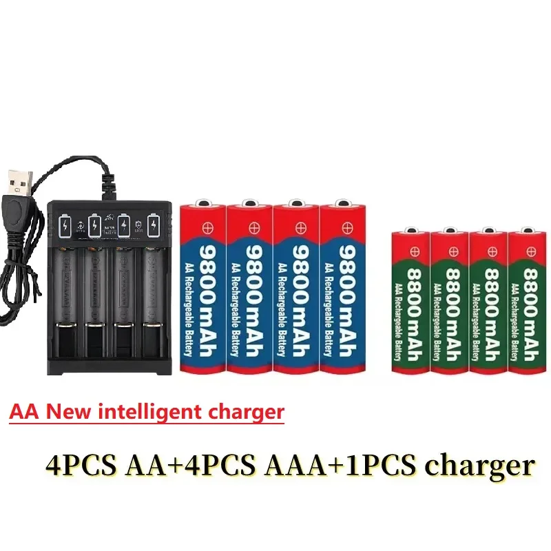 Batería recargable de níquel-hidrógeno, pila de 1,5 V, AA9800mAh + AAA8800mAh + USBcharger 1,5 V, utilizada para juguetes electrónicos, baterías de cámara, novedad