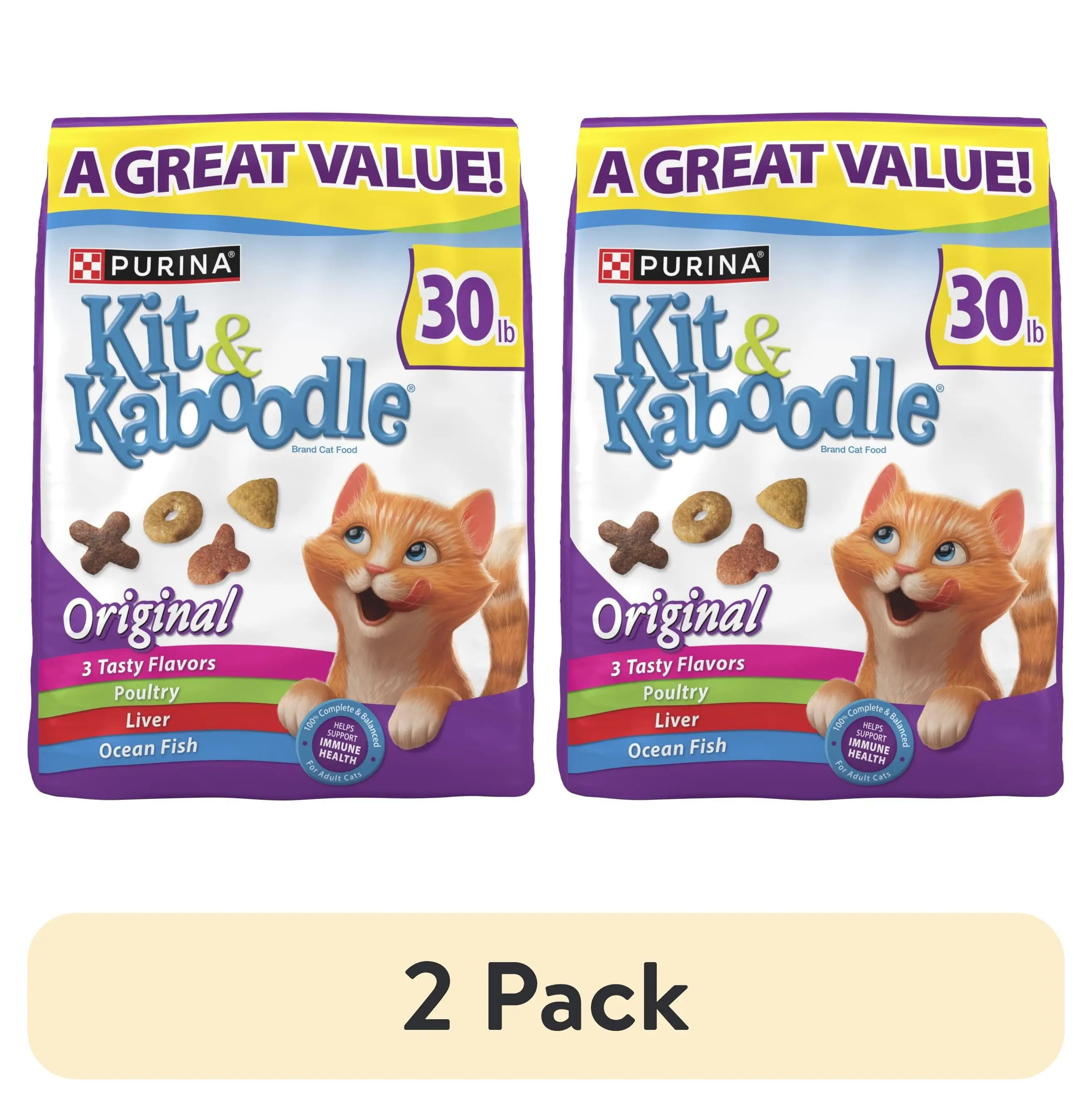 2 pack Kit Kaboodle Original Indoor Dry Cat Food with Chicken Liver Turkey Oceanfish 30 lb Bag