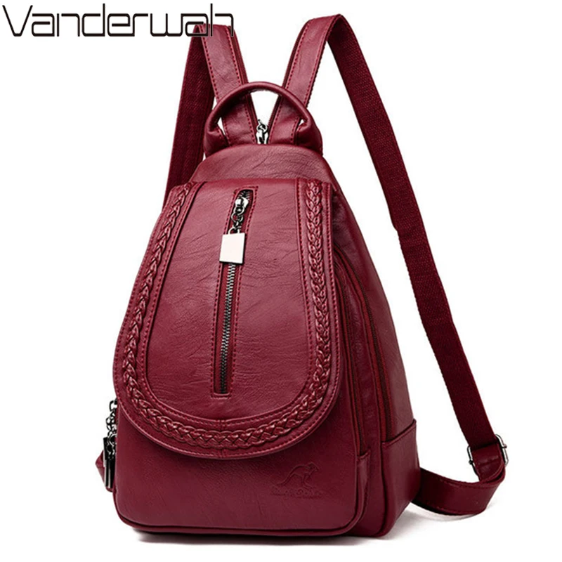 Multifunction Chest Shoulder Bag Female Backpack Luxury Back Pack Women Bagpack Woven Leather Backpack For Teenage Girls Sac