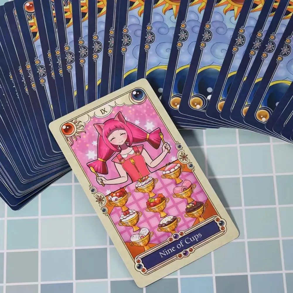 Japońskie anime Tarot 78 sztuk Śliczne karty tarota 12 * 7 cm Ilustracje z kreskówek zapakowane w sztywnym pudełku z przewodnikiem dla początkujących