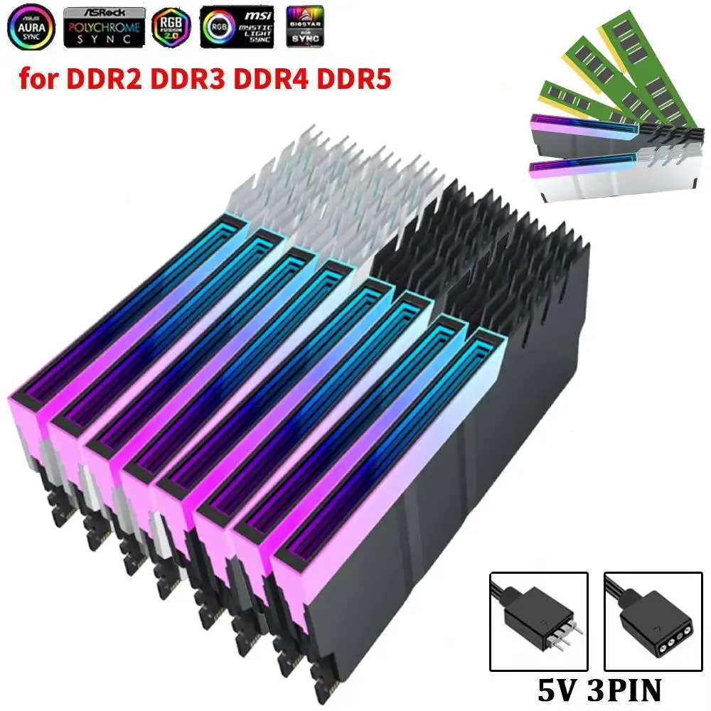 

1 шт. радиатор-охладитель для оперативной памяти 5В 3PIN ARGB, охлаждающий элемент для памяти ПК, кулер для DDR2 DDR3 DDR4 DDR5, для настольных ПК