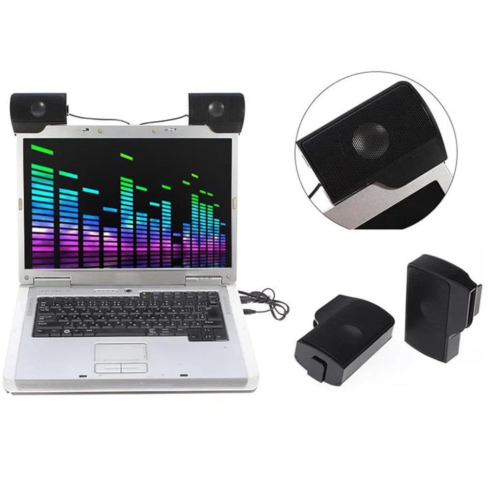 Portable Mini USB Stereo Speaker Notebook Laptop Computer PC Screen Clip-on Music Player Black