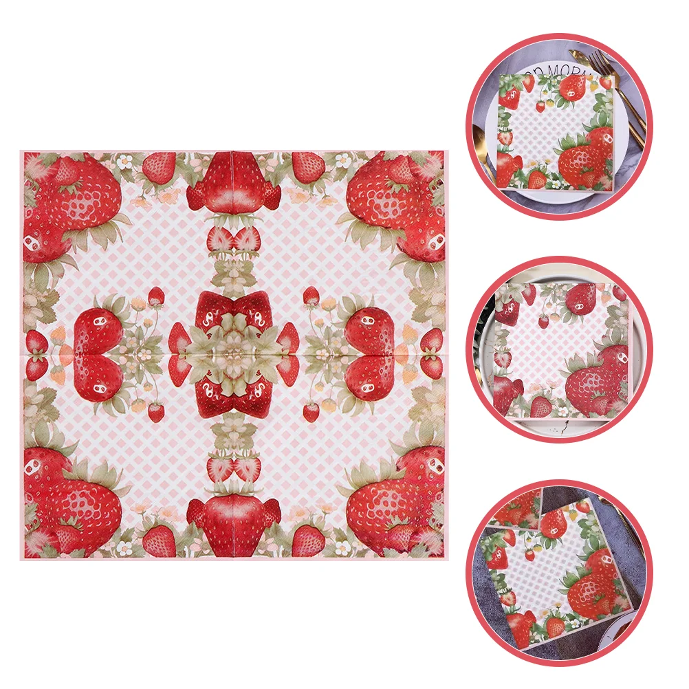 100 Pcs Strawberry Napkin Strawberries Party Napkins Paper Bulk Coctail Dining Table