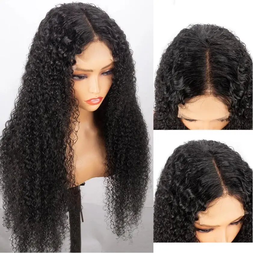 Peruca dianteira longa com renda para mulheres, peruca encaracolada preta natural, pré-arrancada, cabelo macio de bebê, sem cola, 26 in, 180 densidades