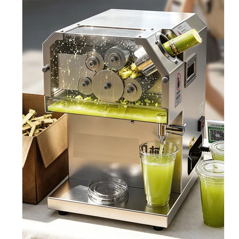 Power friend 5 Rolls Stainless Steel Automatic Commercial Sugarcane Press Machine High Yield Juicer 0.35kW 220V Compatibility
