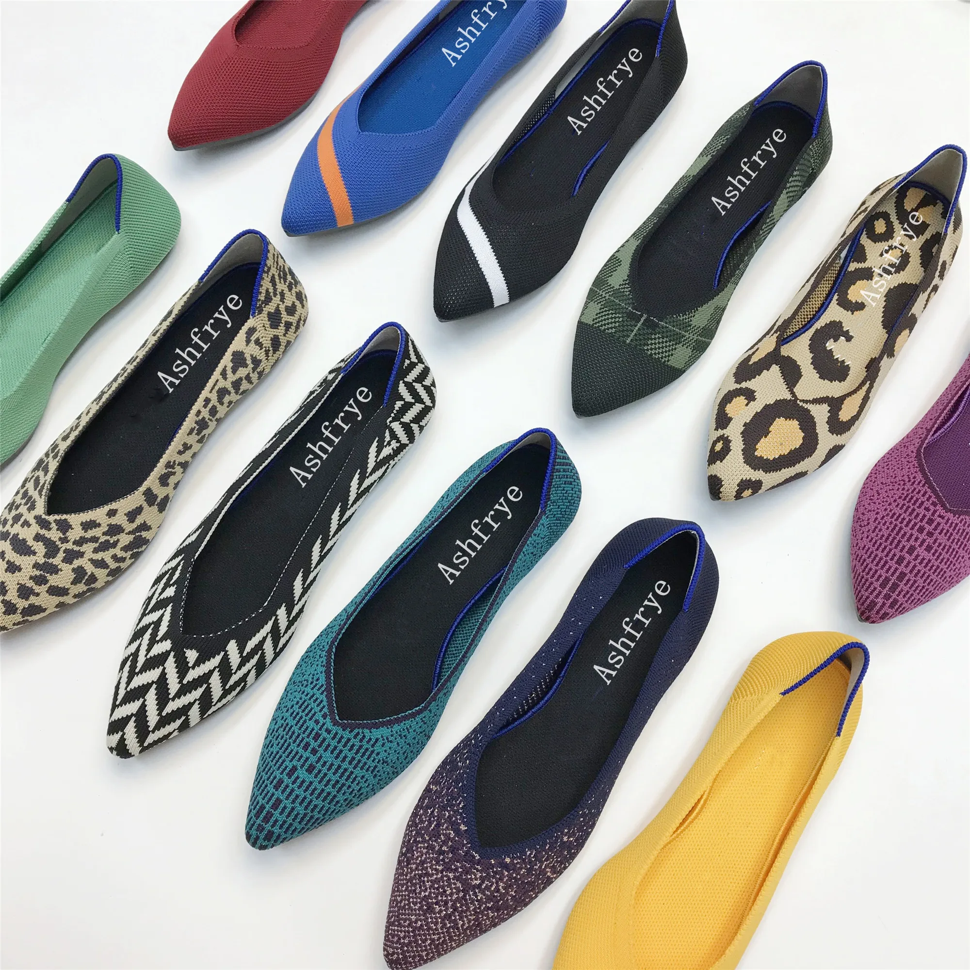 

Large Size 43 42 41 Flat Shoes Women's Spring Summer Knitting Fly Line Luxury Shoes Women's Shoes Pointed Flat Single Shoes