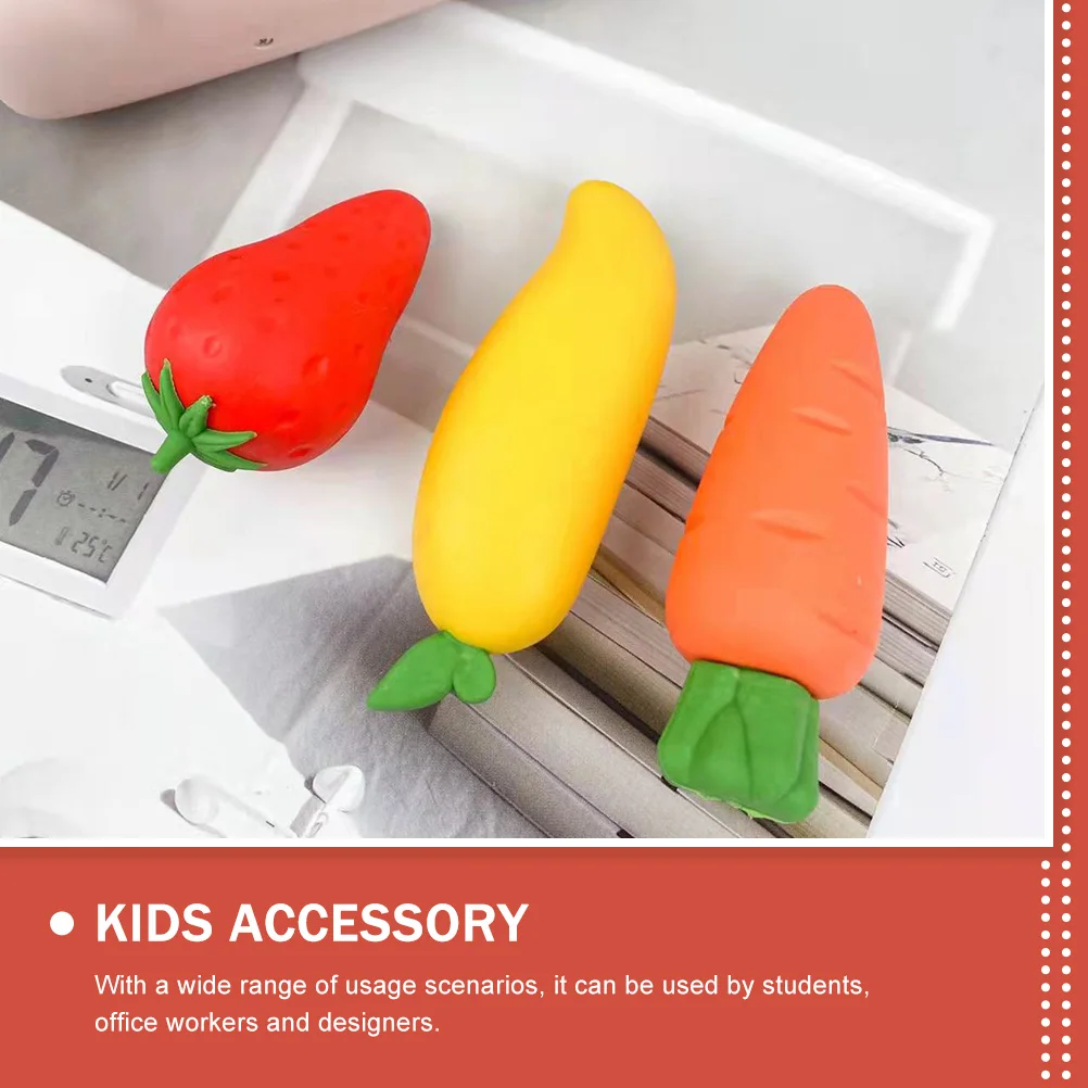 3 Pcs Fruit Shaped Erasers Cartoon Pencil School Supplies Cute Rubber Kids Stationery Gifts Multi Function Tools For Students