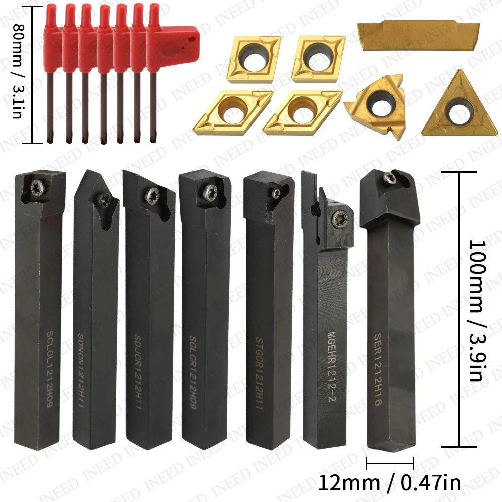 

10/12/16MM Turning Tool Sets MGEHR SDJCR SDNCN SCLCR SER SNR Lathe Boring Bar With 7PCS Carbide Insert CNC Cutting Holder