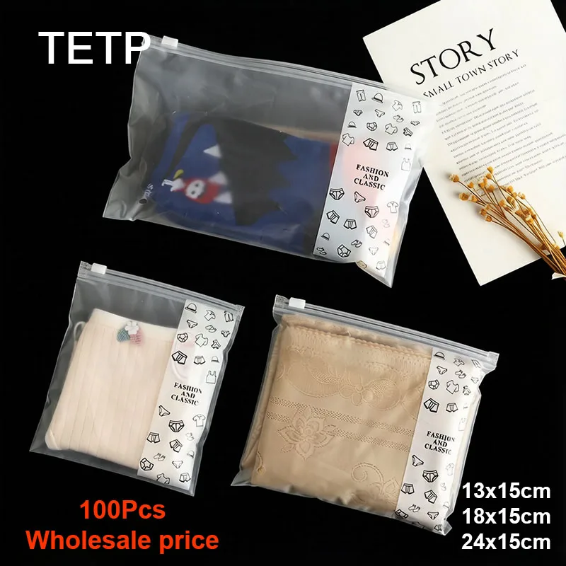 

TETP 100Pcs EVA Thickened Frosted Zipper Bags Individual Packaging for Panties Socks Clothing for Storage Reusable Wholesale