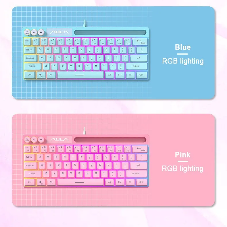 64 Keys  Small Mini Wired Bass Gaming Keyboard Light and portable RGB Backlit Keyboard For Laptops PC Desktop