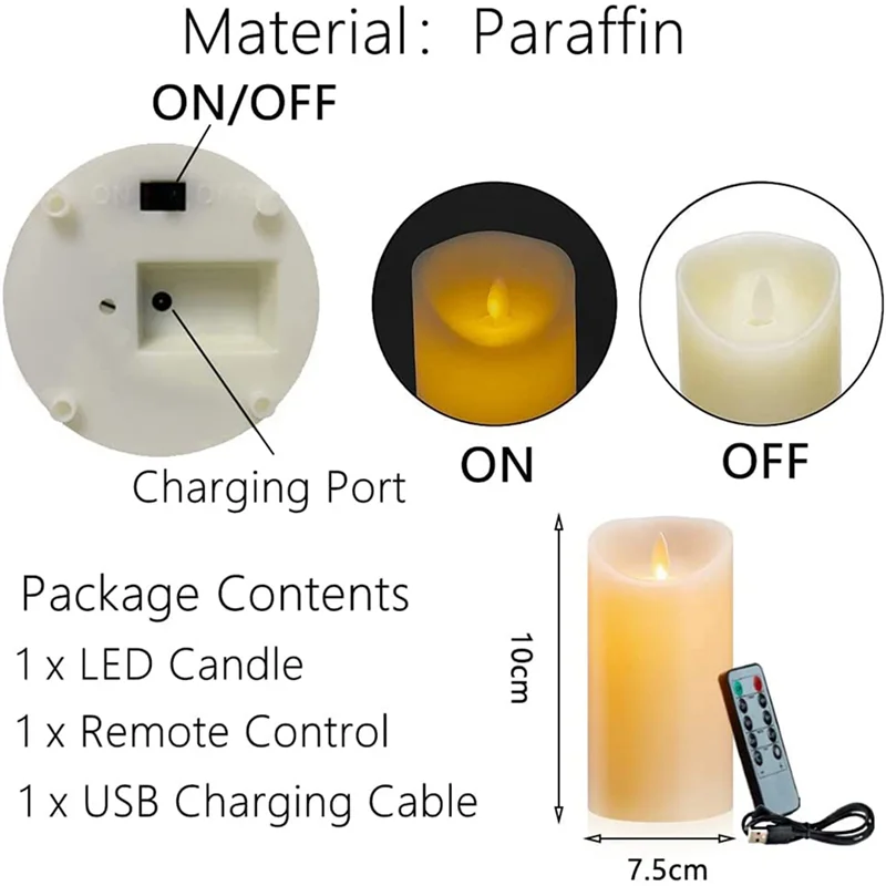 Velas LED AT05-2X, velas parpadeantes sin llama, vela recargable, velas de cera Real con Control remoto, 10Cm A