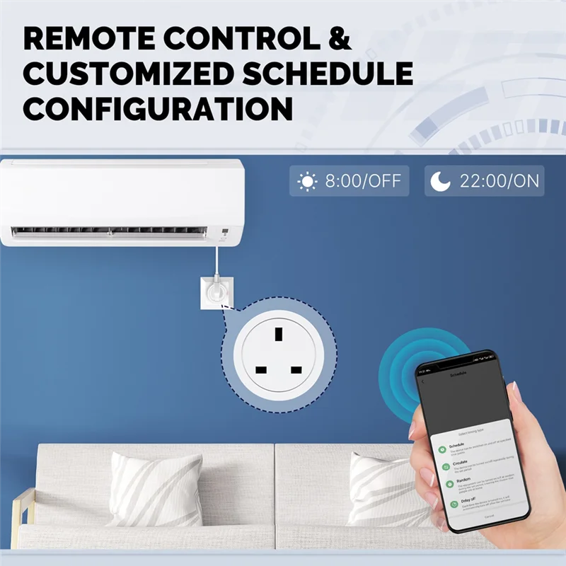 

1 шт. умная розетка Matter Wi-Fi, розетка с таймером 16А, монитор мощности, поддержка TUYA с вилкой Google Home Alexa UK