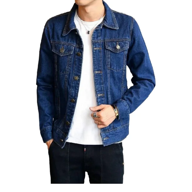 

Casual Men's Vintage Blue Solid Color Denim Jacket Single Breasted Lapel High Street Masculina Plain Dyed Male Clothing Spring