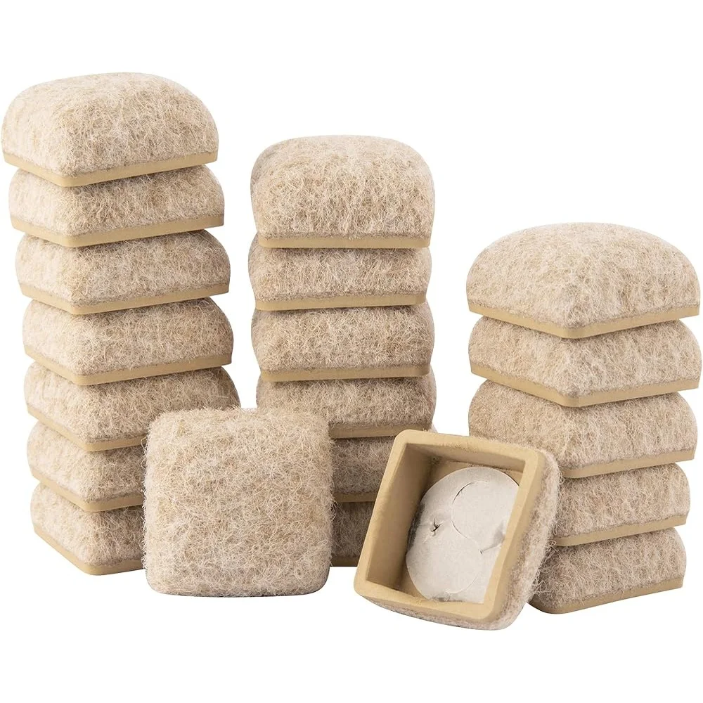 Square Felt Furniture Movers 20 Pack Secure Grip Pads ปกป้องพื้นลดเสียงรบกวนใช้งานง่าย 1 นิ้วกระเบื้องไม้เนื้อแข็งสี่เหลี่ยม