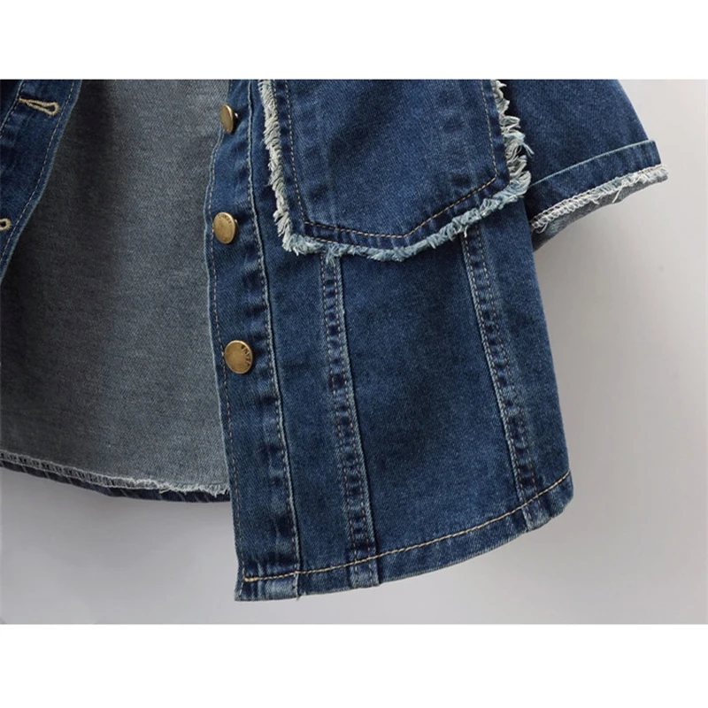 Veste en Jean Vintage à Manches Courtes pour Femme, Slim, Coréenne, Cowboy, Oupilled, Grande Poche, Printemps Été