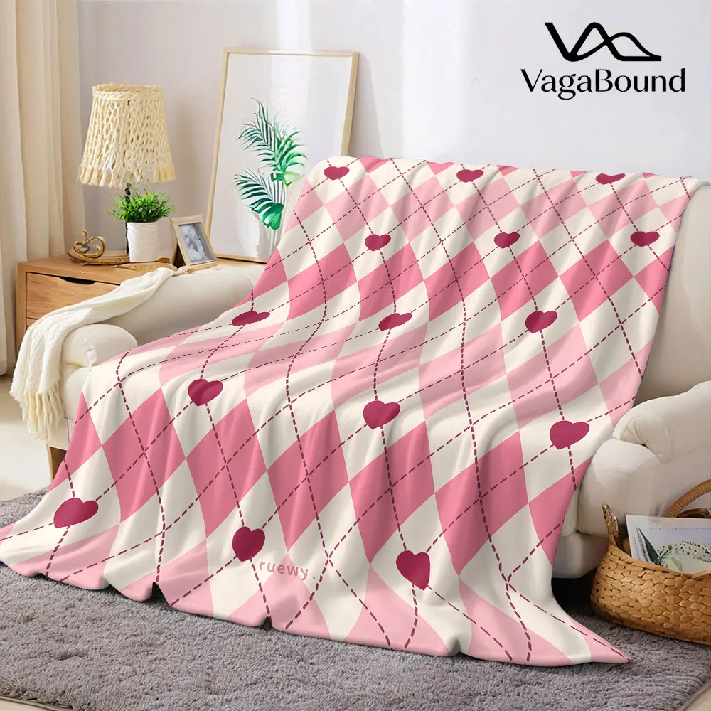 Grid Heart Flannel Blanket Perfect for Sofa Office Bed Travel Sleep Read Relax Camping Four Season Use