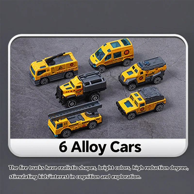 مجموعة ألعاب سيارات شاحنة مكافحة الحرائق للأطفال الأولاد مع 6 مركبات مصنوعة من خليط معدني للأطفال، مناسبة كهدية عيد ميلاد للأطفال