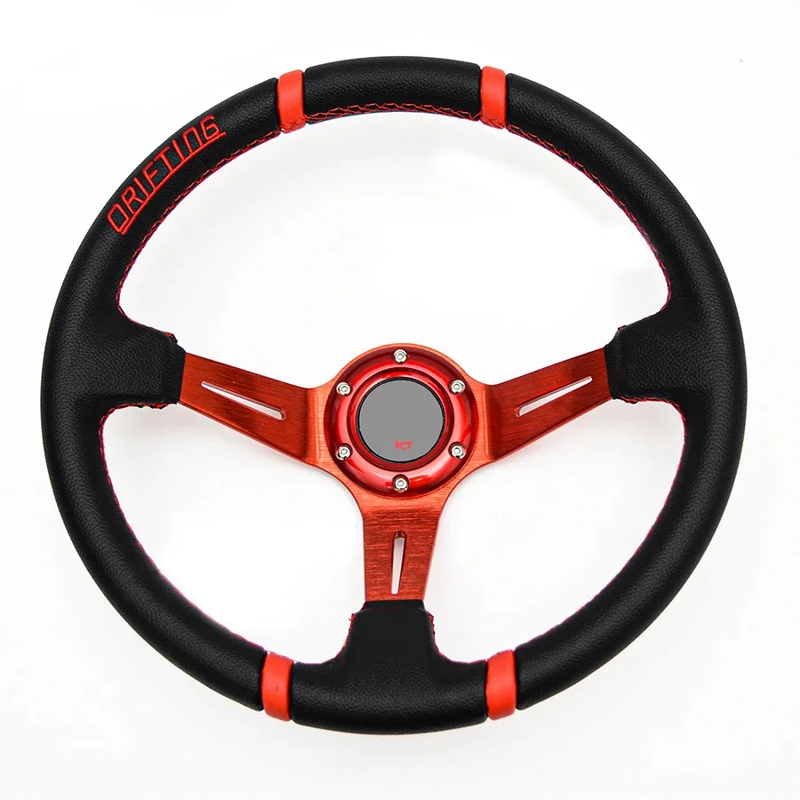 Universal 14 inch (350mm) Drift Racing Steering Wheel PVC Leather Sport Steering Wheel Red Spoke Mo20S02191-25