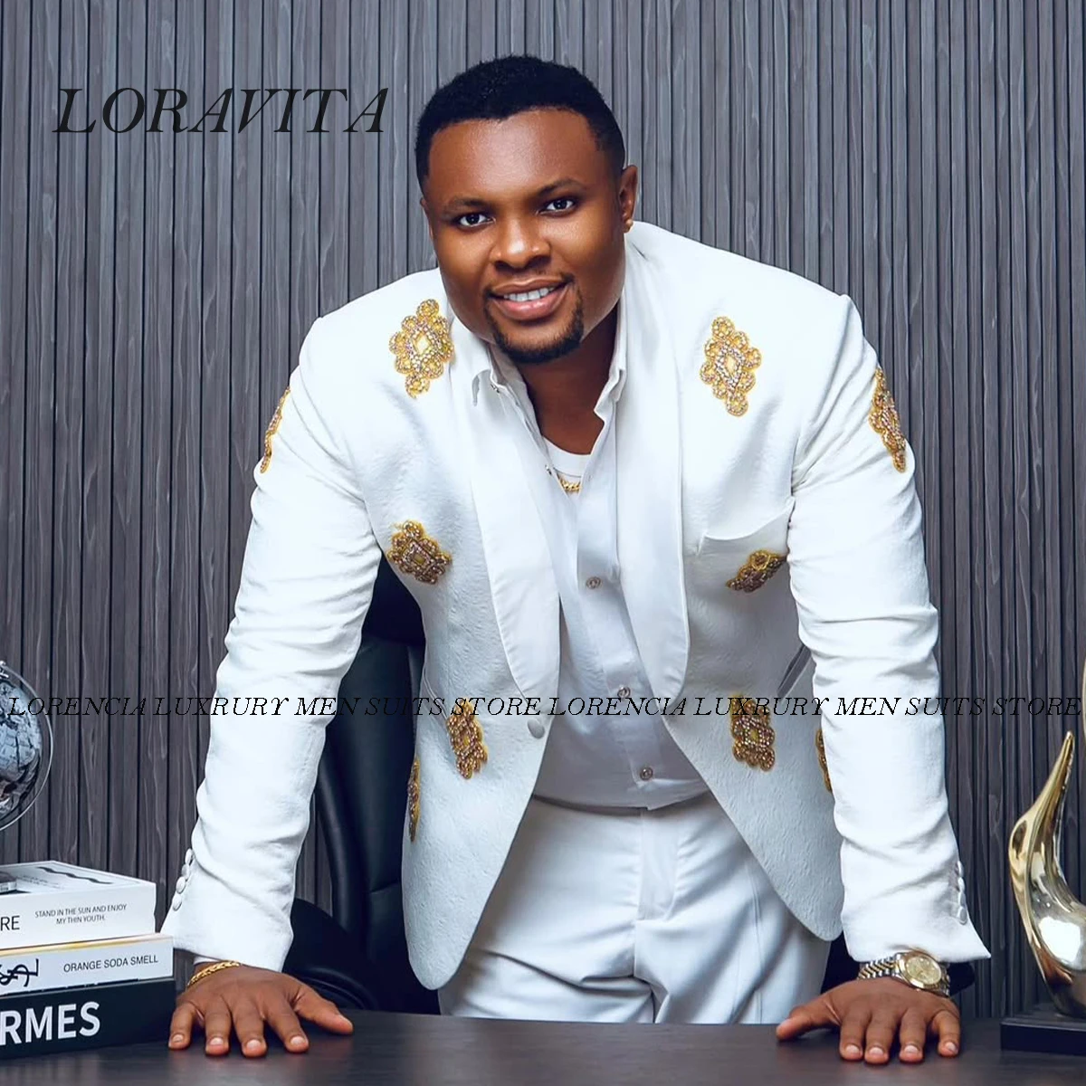 

Customized Sparkly Diamond Ornament Men Suit 2 Pieces Sets Groom Male Prom Blazers Slim Fit Wedding Tuxedos trajes para hombre