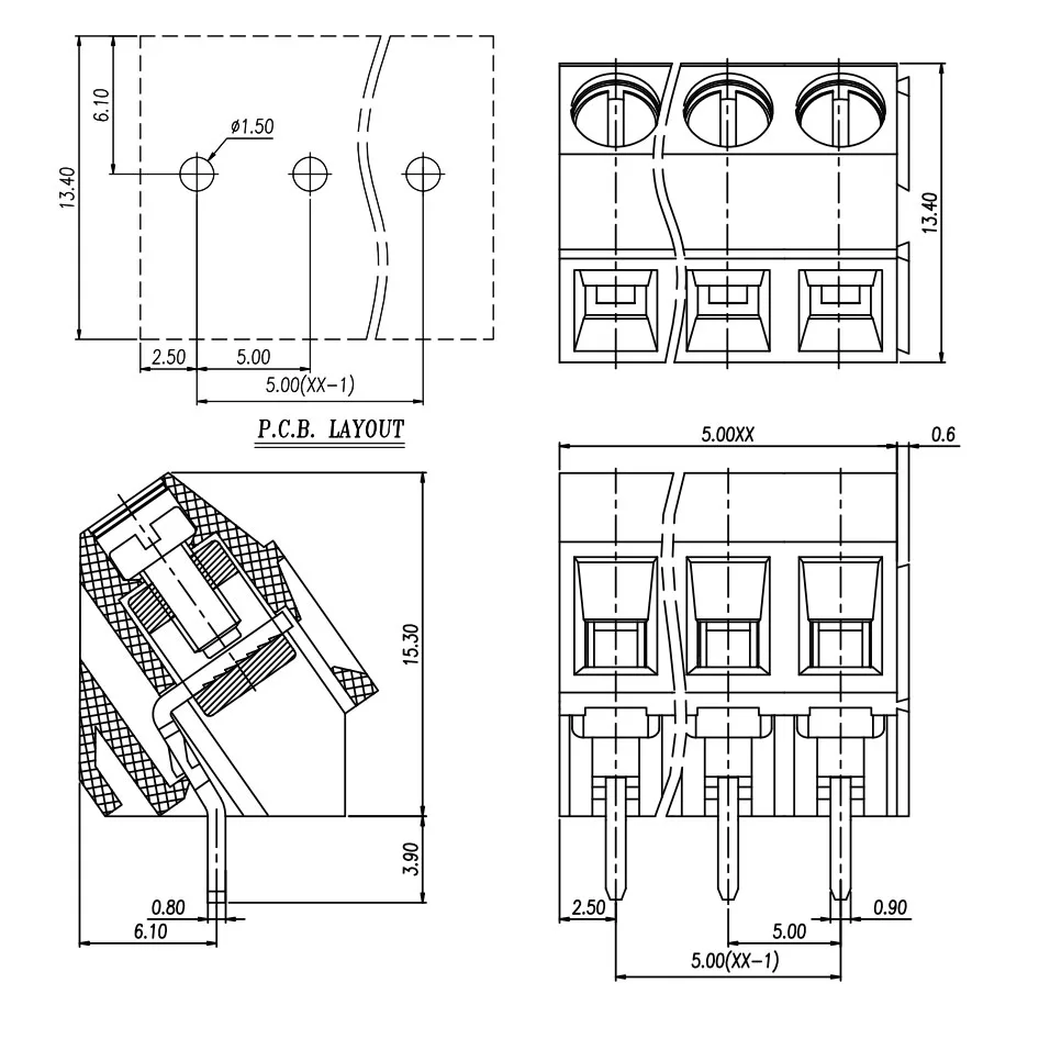 50PCS/100PCS 45 degree pcb screw terminal block / clamp connector brass kf103-5.0 DG103-5.0mm SMKDSP1.5/-5.0 ELK500S