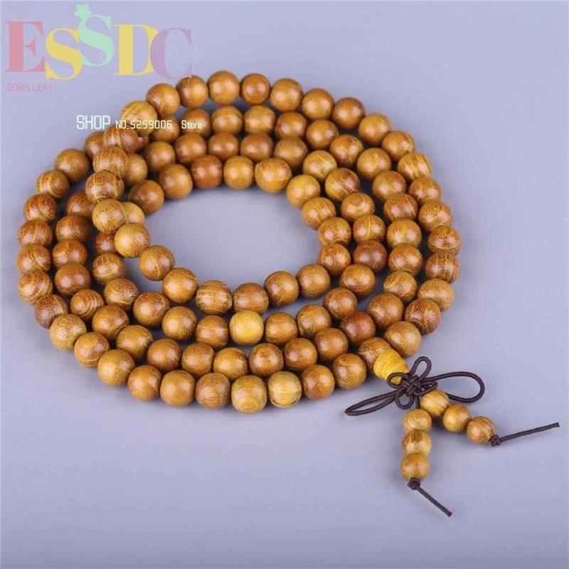 Wholesale 10pcs 6/8mm Natural Golden Sandalwood Hand  Bracelet Fancy 108 Beads Prayer Mala Yoga Meditation DIY Jewelry
