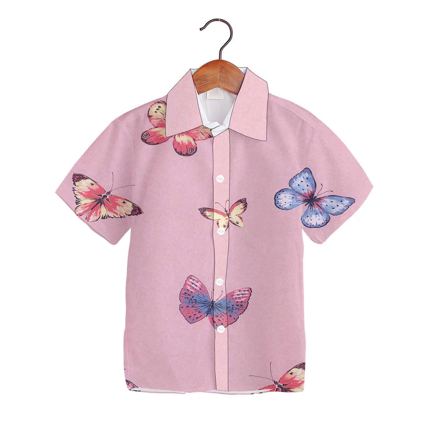 Children Top Summer Butterfly Shirt Tops Beachwear Kids  Short Sleeves Button Up Lapel Children Infant Outerwear Clothes