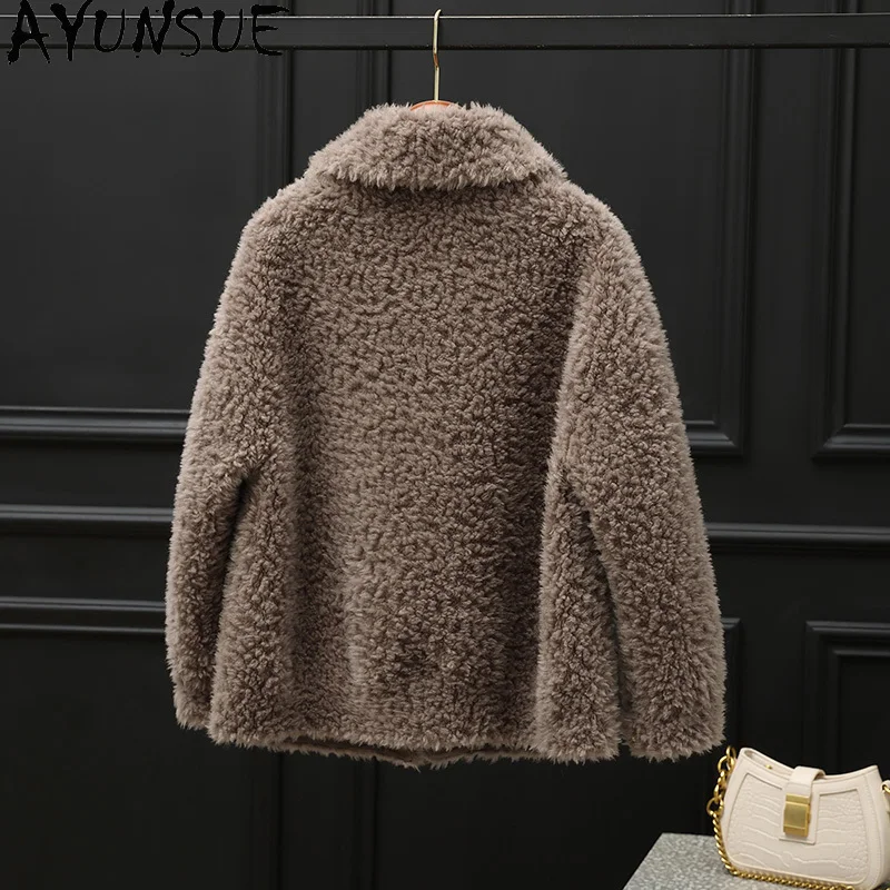 เสื้อโค้ทขนสัตว์แท้ 100% AYUNSUE สำหรับผู้หญิง ปี 2025 แจ็คเก็ตขนแกะเกาหลี เสื้อผ้าฤดูหนาว แฟชั่นผู้หญิง ขนสัตว์ผสม เสื้อโค้ทขนสัตว์สำหรับผู้หญิง