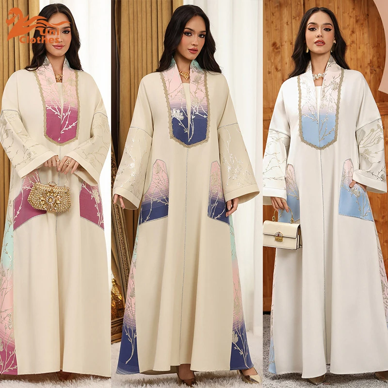 

UNI 2026 Fashionable Jacquard Gradient Dress Muslim Women's Clothing Arabian Dubai Aabya Ramadan Jalabiya