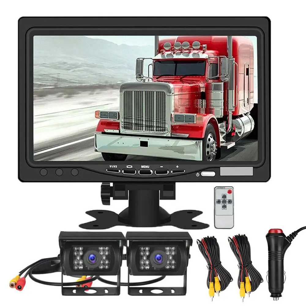 

7'' Monitor 2x Backup Rear View Camera Reversing Heavy Duty CCD Color Cam System