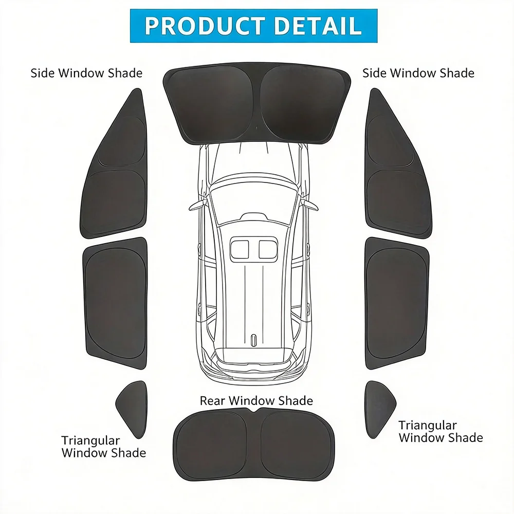 8pcs Set for Car Sunshades for The Front Side And Rear Triangular Windows  Windshield Protection Against UV Rays And for Privacy