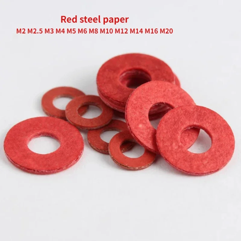 Red Steel Paper Insulating Flat Washer Insulation Plain Gasket Pad Ring Spacer M2 M2.5 M3 M4 M5 M6 M8 M10 M12 M14 M16 M20