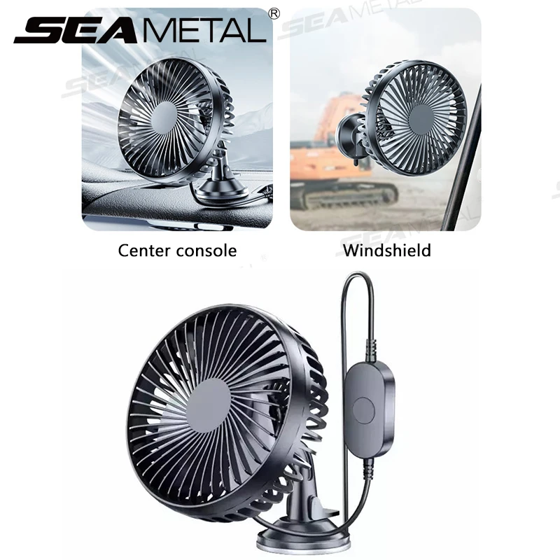 Ventilador de carro com ventosa SEAMETAL 360 ° Interface USB rotativa de baixo ruído e 3 velocidades Controle poderoso ventilador de resfriamento para escritório doméstico de carro