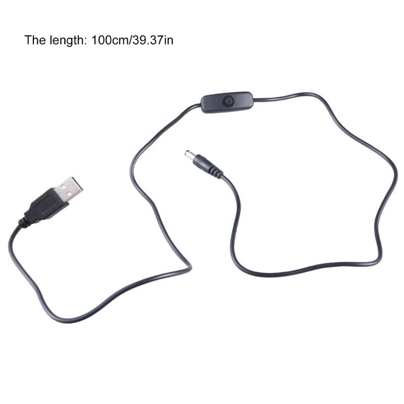 Dây cáp nguồn USB sang DC5.5x2.1mm có nút chuyển đổi tiện lợi cho các thiết bị điện tử 5V dài 100cm màu đen
