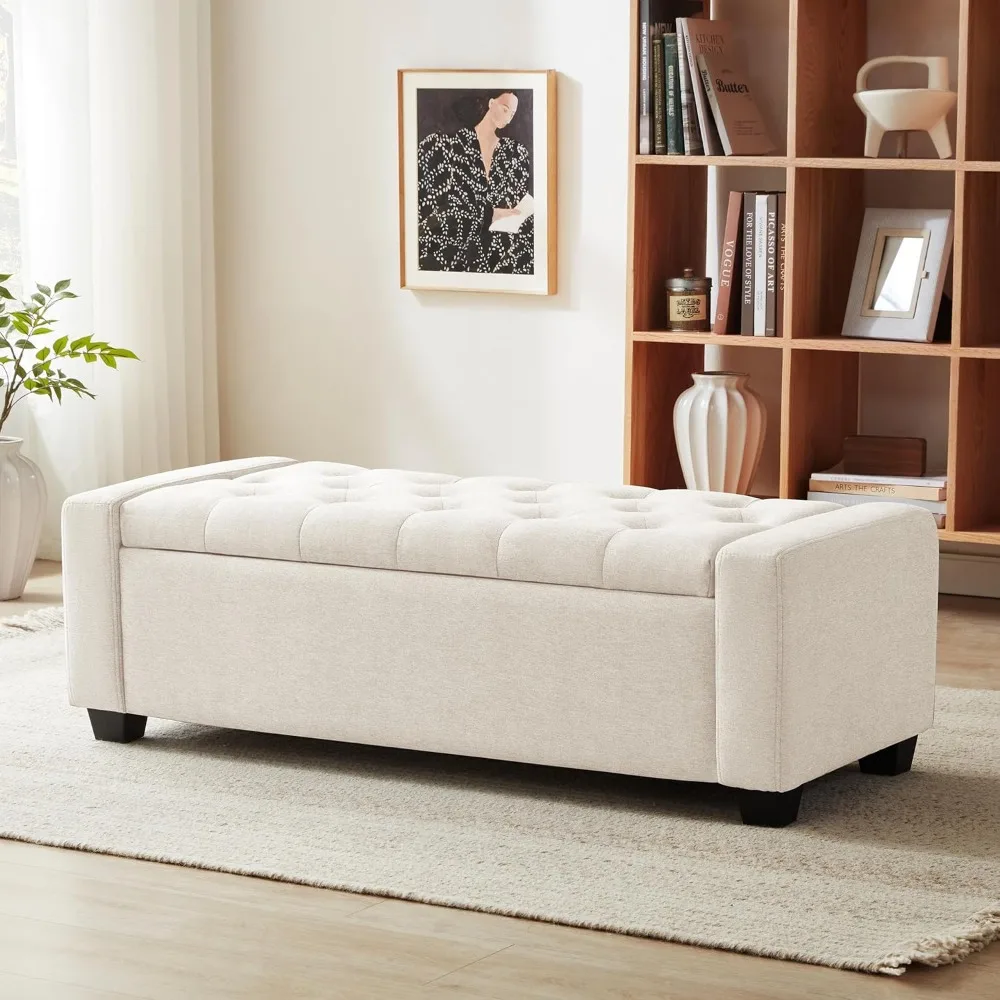 Ottoman with Storage, Storage Ottoman Bench with Safety Hinge, Upholstered Storage Bench with Seating for Bedroom, Living Room